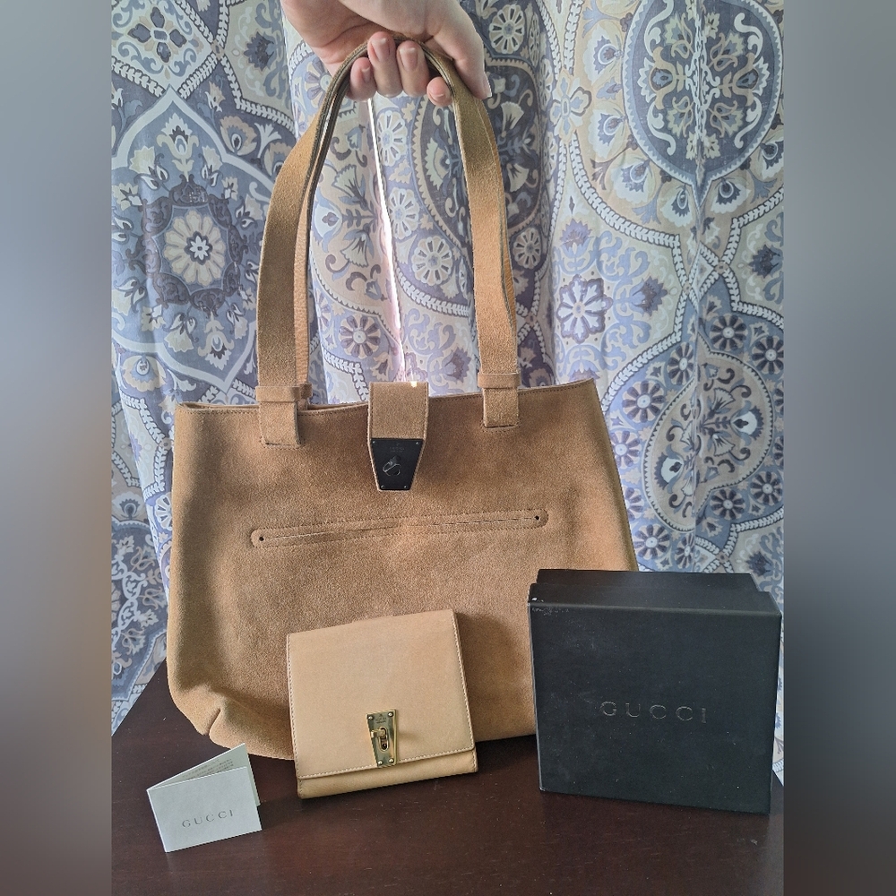 Suede Gucci Tote and Wallet Set